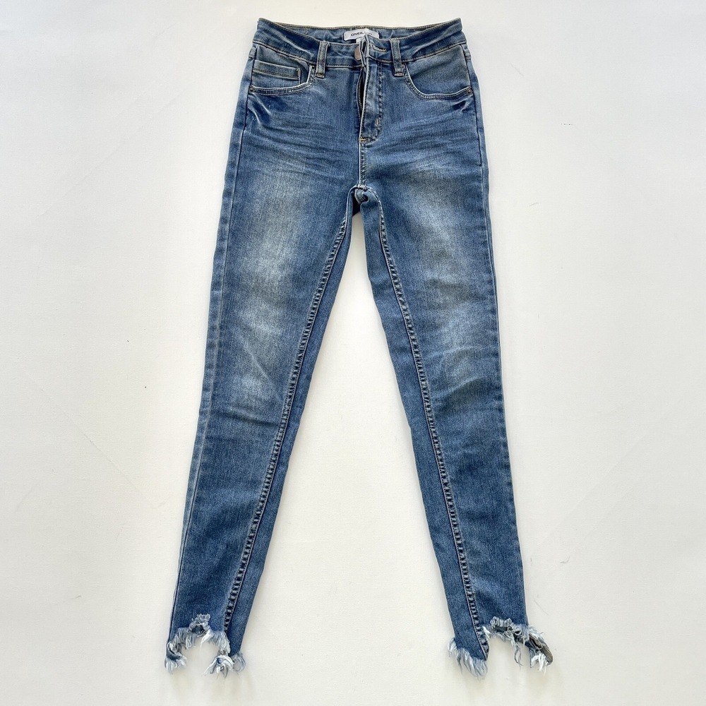 O'Neill Christina Jeans Women's 24 Blue Faded Distressed Raw Hem Casual Denim